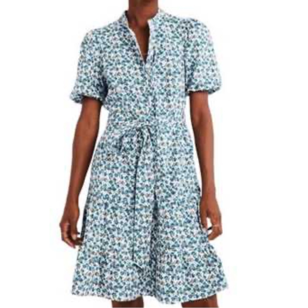 Boden White and Blue Floral Mini Shirt Dress